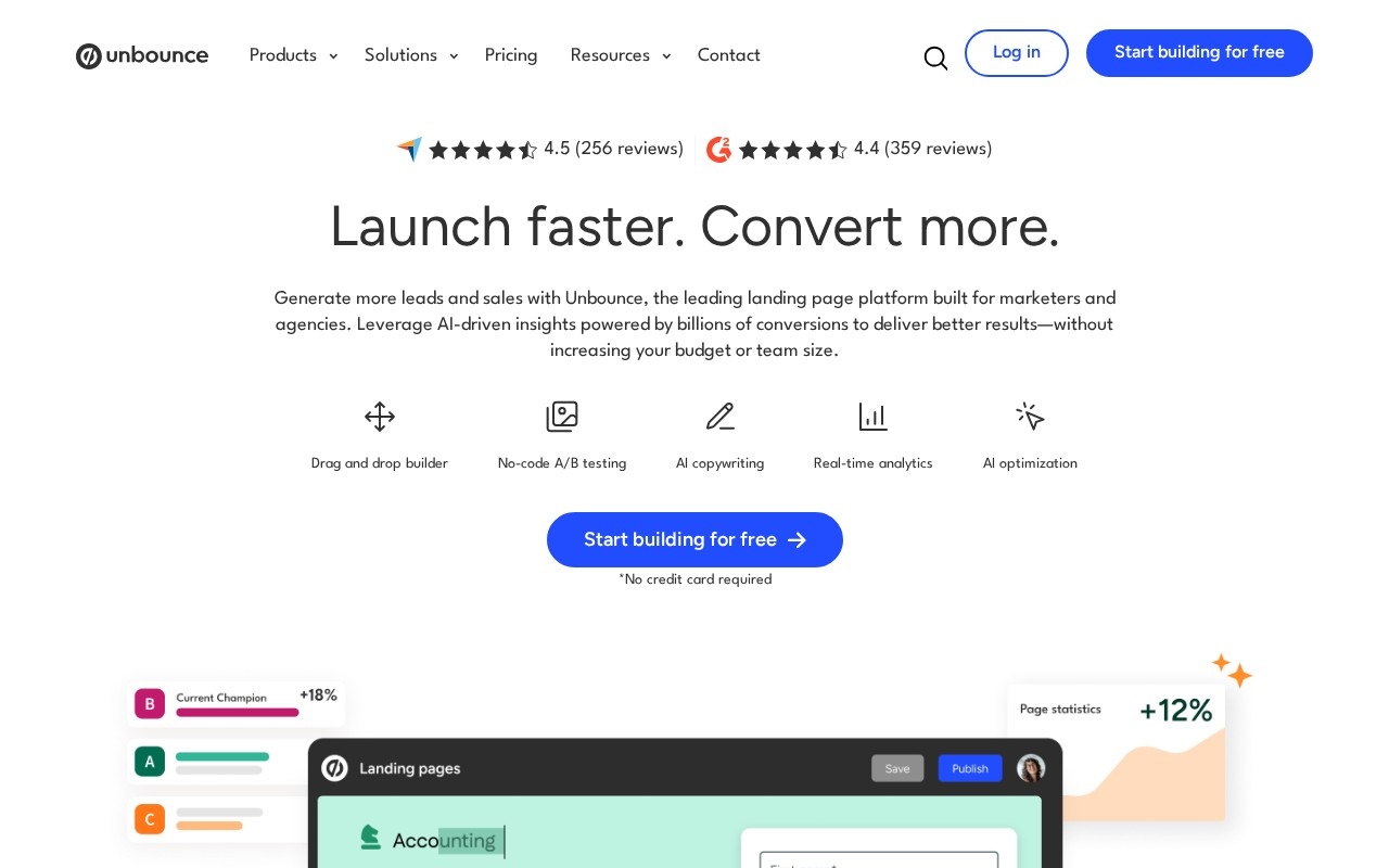 Screenshot of the Unbounce website