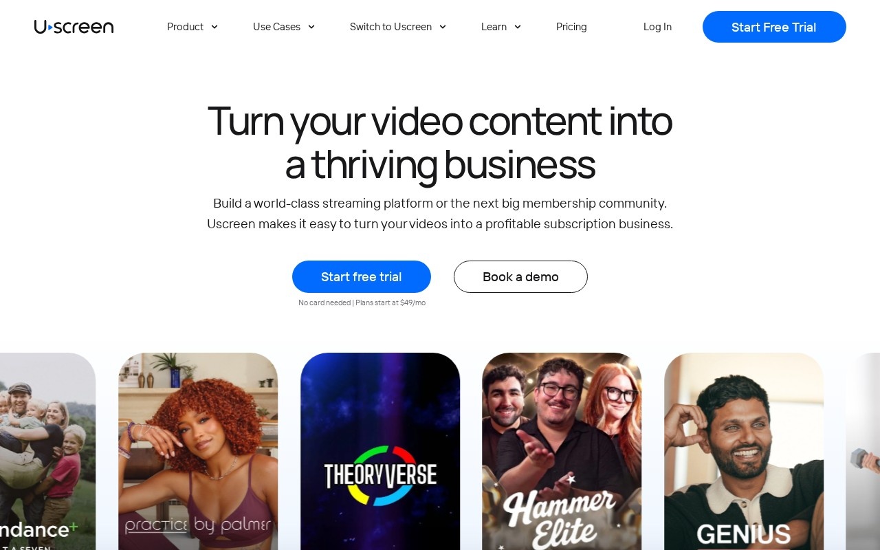 Screenshot of the Uscreen website