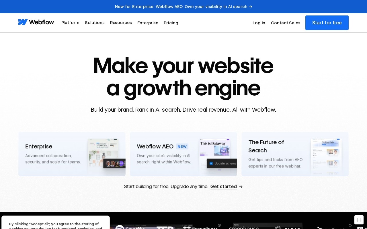Screenshot of the Webflow website