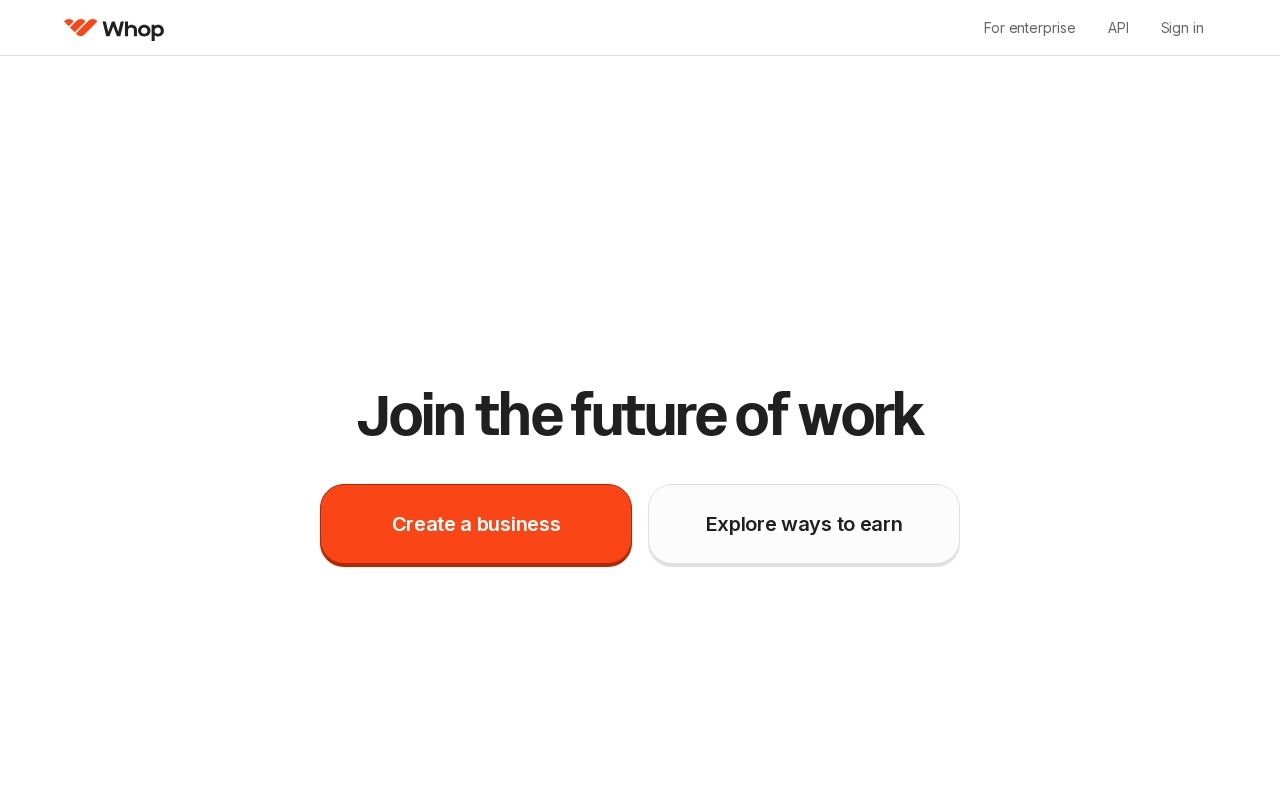 Screenshot of the Whop website