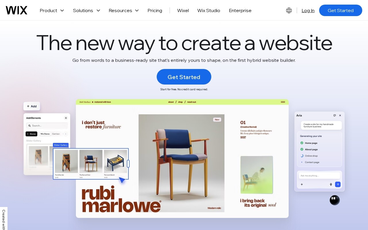 Screenshot of the Wix website