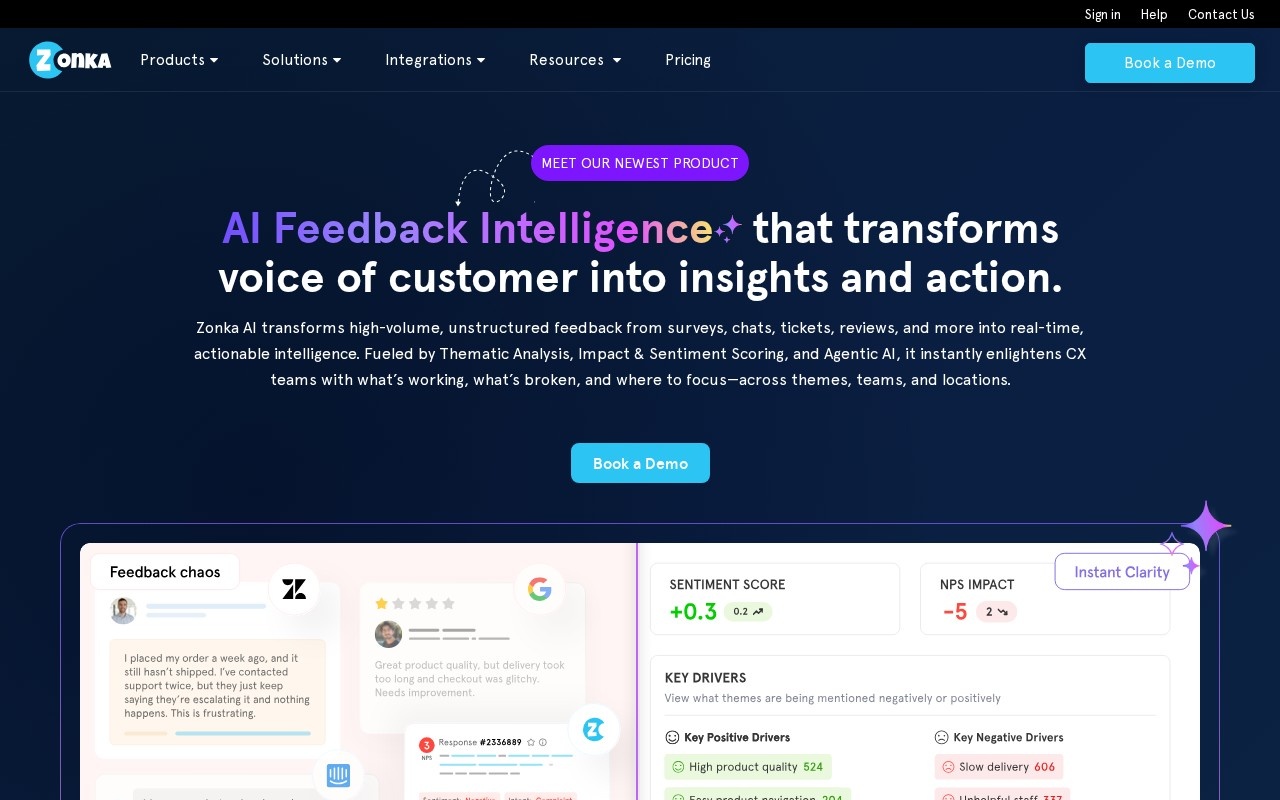 Screenshot of the Zonka Feedback website